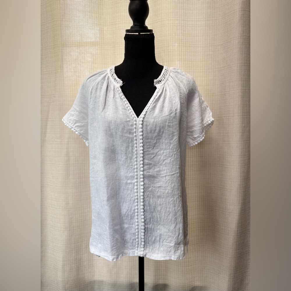 Alessia Pacini Italy Linen White Tunic Top Crochet Trim Sz S Minimalist Boho